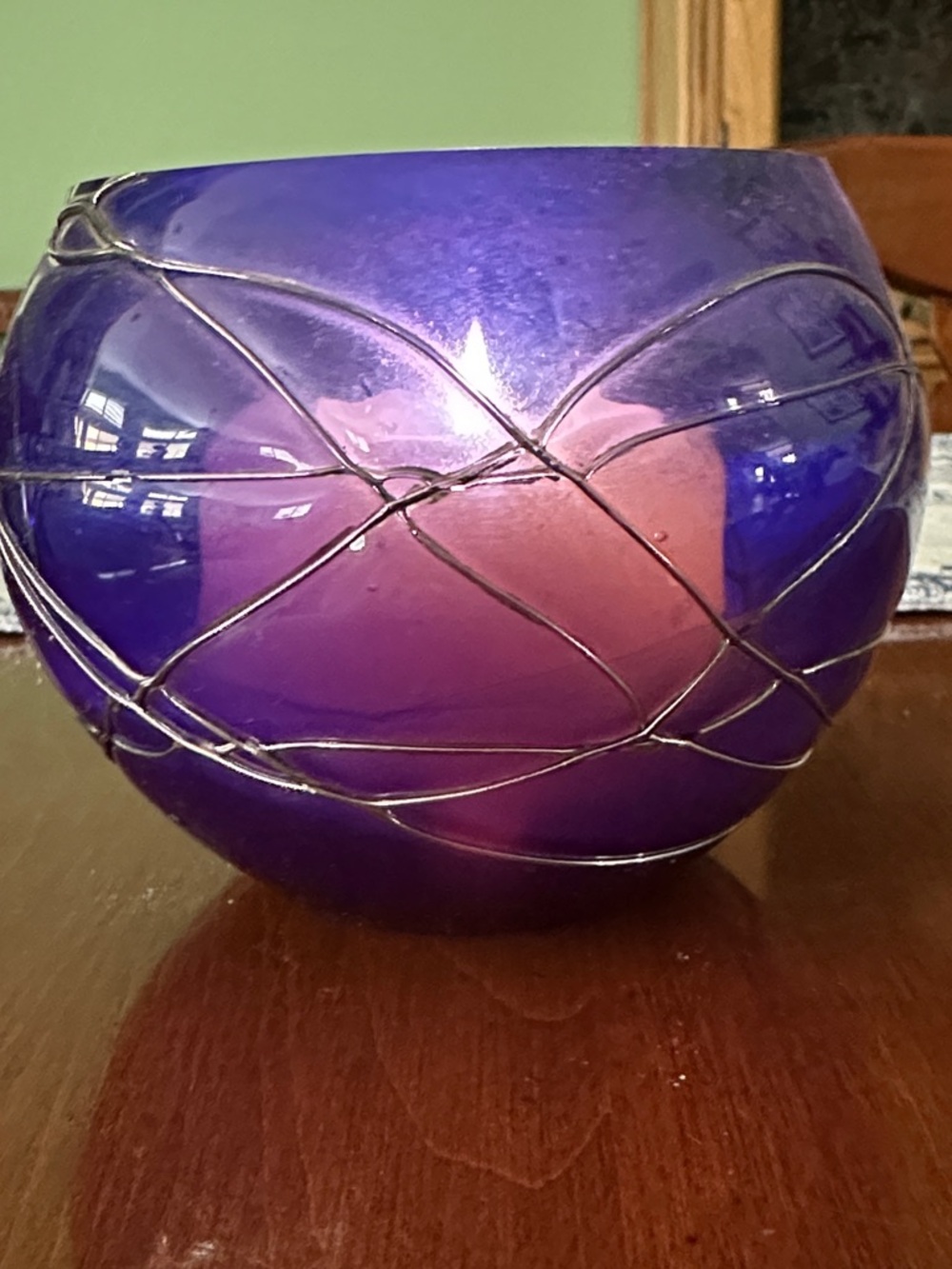 PartyLite Purple Glass Votive with Silver Wire Accent